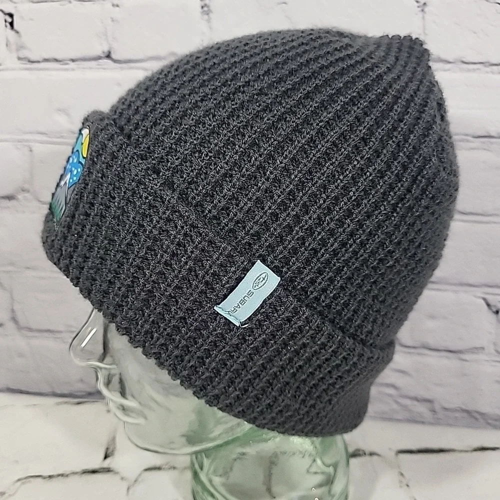 Subaru Waffle Knit Beanie Hat Unisex O/S Gray Mountain‎ Patch Adventure Ski Cap